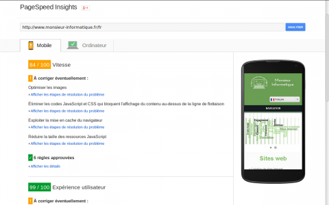 Monsieur Informatique Google mobile résultat performances optimisations